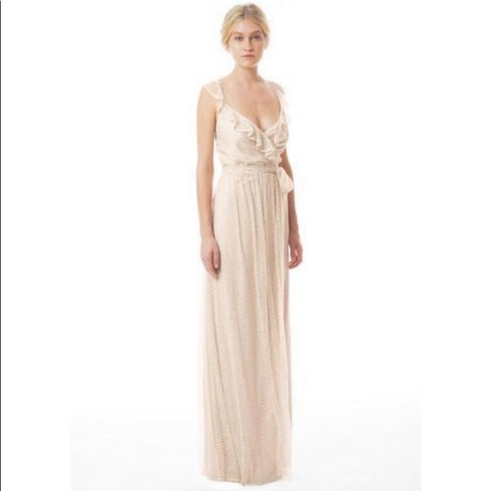 Joanna August Lacey Ruffle Wrap Lace Dress Large